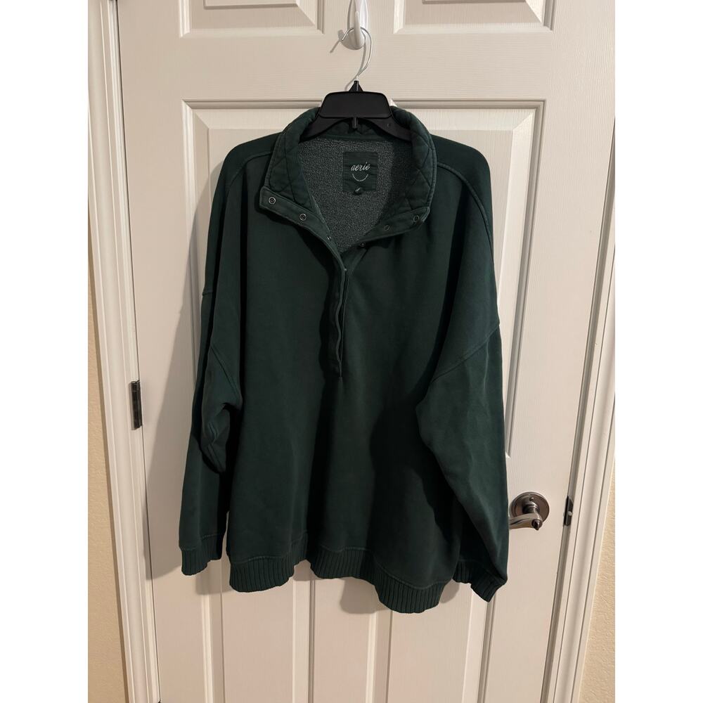 Aerie Oh Snap! Sweatshirt Oversized Lounge Rugged Green Plus XXL - Picture 2 of 12